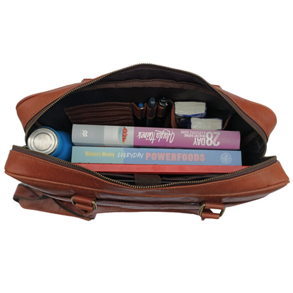 Bolso de cuero marrón para ordenador