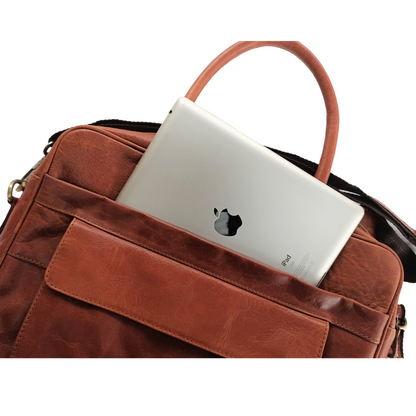 Bolso de cuero marrón para ordenador