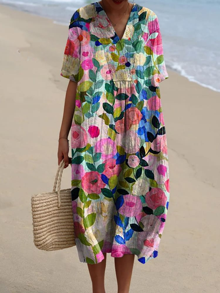 Margaret - Vibrant Floral Garden Print Flowing Dress