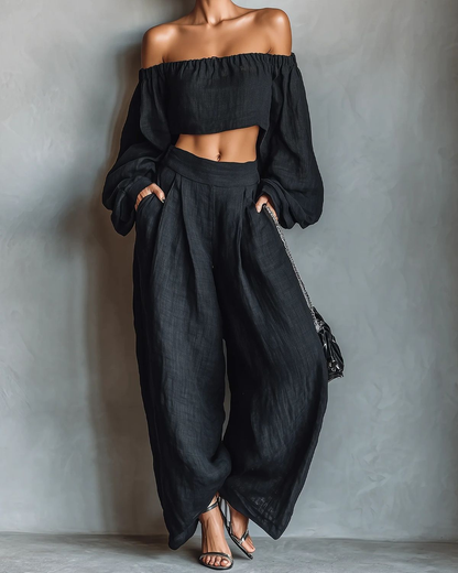 Tess™ | Conjunto de hombros al descubierto y pantalón ancho