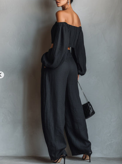 Tess™ | Conjunto de hombros al descubierto y pantalón ancho