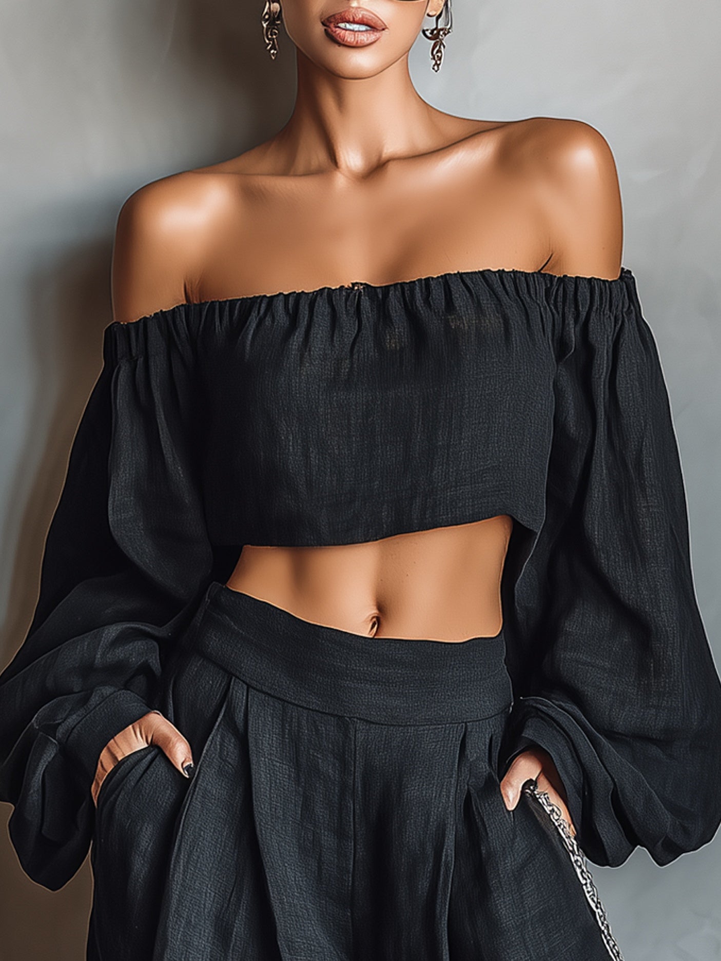 Tess™ | Conjunto de hombros al descubierto y pantalón ancho