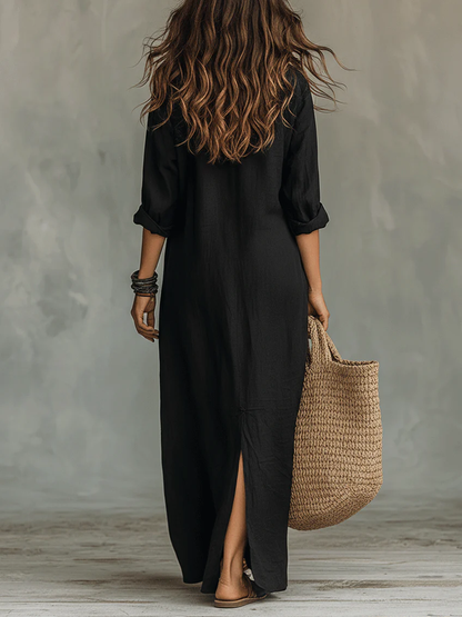 Vestido maxi negro con botones | Soline™
