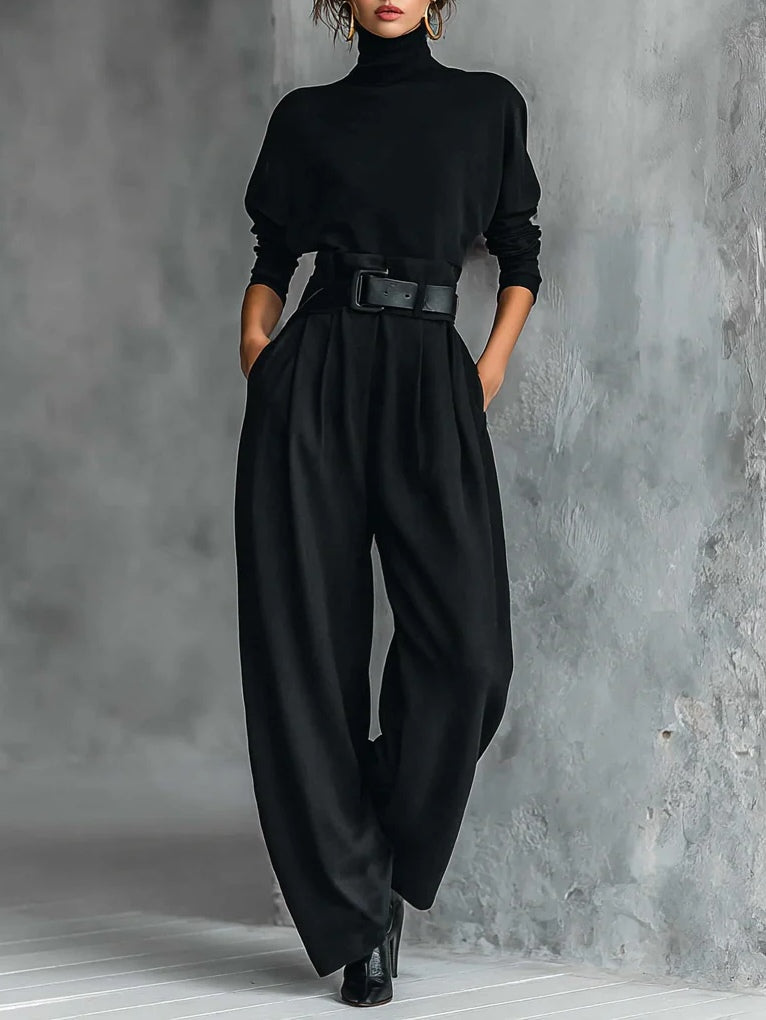 Lisa™ | Conjunto negro de 2 piezas con cinturón