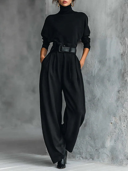 Lisa™ | Conjunto negro de 2 piezas con cinturón