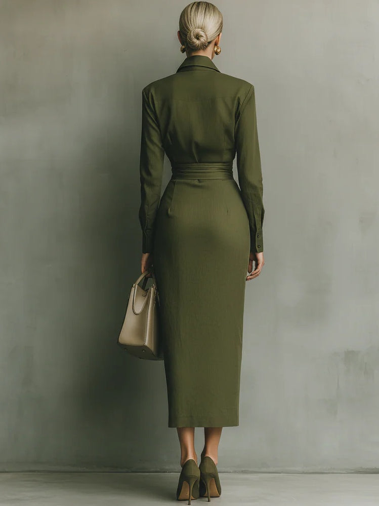 Noëlle™ | Maxi vestido en verde militar