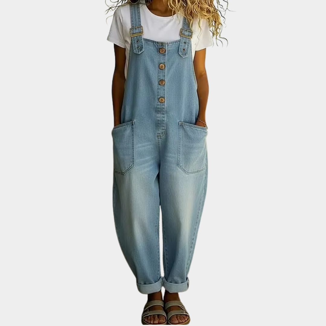 Carmen - Mono de mezclilla vintage de suave algodón con tirantes ajustables