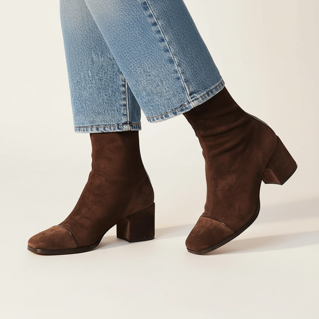 Lily | Elegant Suede Square Toe Ankle Boots