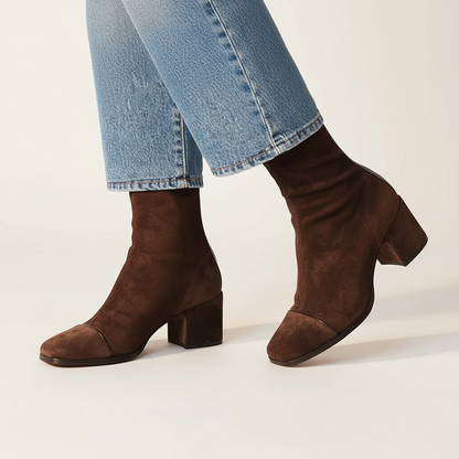 Lily | Elegant Suede Square Toe Ankle Boots