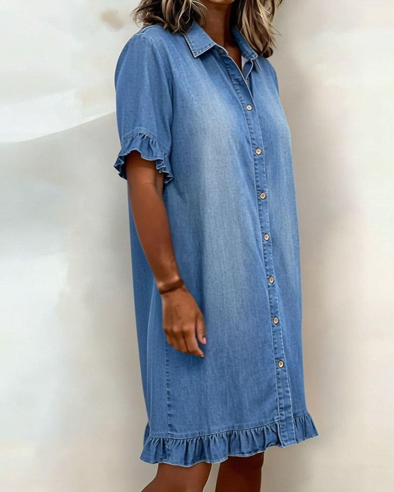 María | Vestido de Denim Cómodo con Pliegues Halagadores