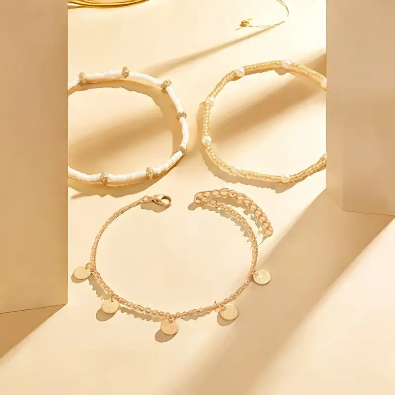 Juego de 3 tobilleras en capas Coastal Charm | Oro