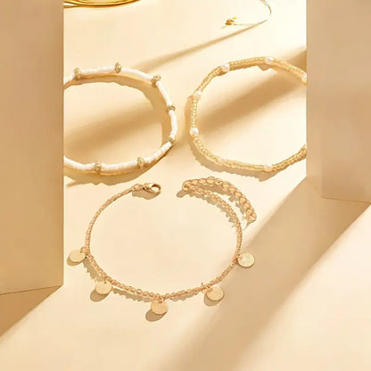 Juego de 3 tobilleras en capas Coastal Charm | Oro