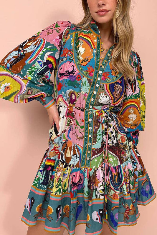 Unishe - Graffiti Evergreen Printing Mini Dress