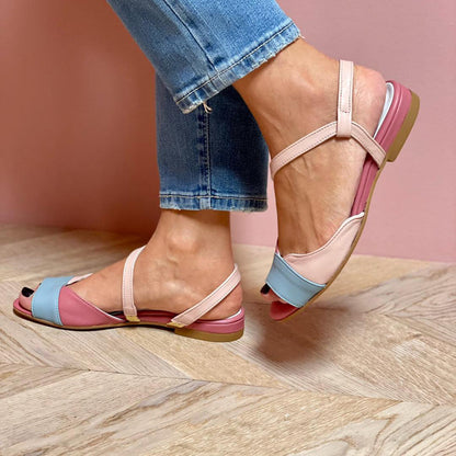 Roselina | Sandalias rosas asimétricas estilo color block