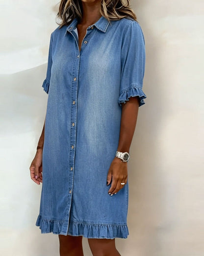 María | Vestido de Denim Cómodo con Pliegues Halagadores