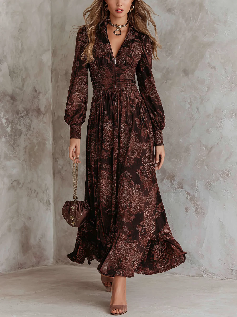 Ariane™ | Maxivestido con estampado de paisley y acentuación de cintura
