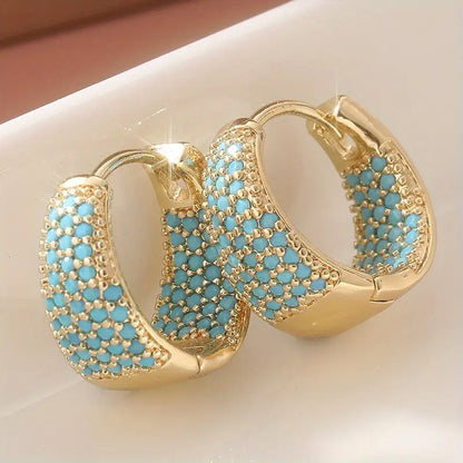 Pendientes de aro con cuentas turquesas color oro | Oro