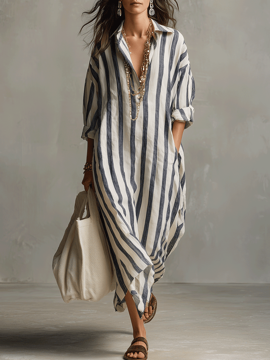 Vestido Maxi Estilo Bohemio con Rayas Casual