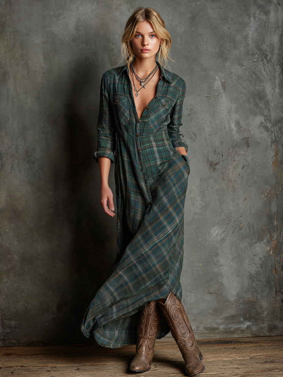 AILENE | VESTIDO CAMISERO CLÁSICO DE CUADROS VERDES