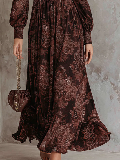 Ariane™ | Maxivestido con estampado de paisley y acentuación de cintura