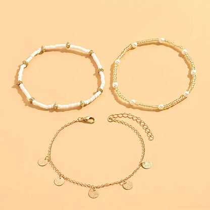 Juego de 3 tobilleras en capas Coastal Charm | Oro