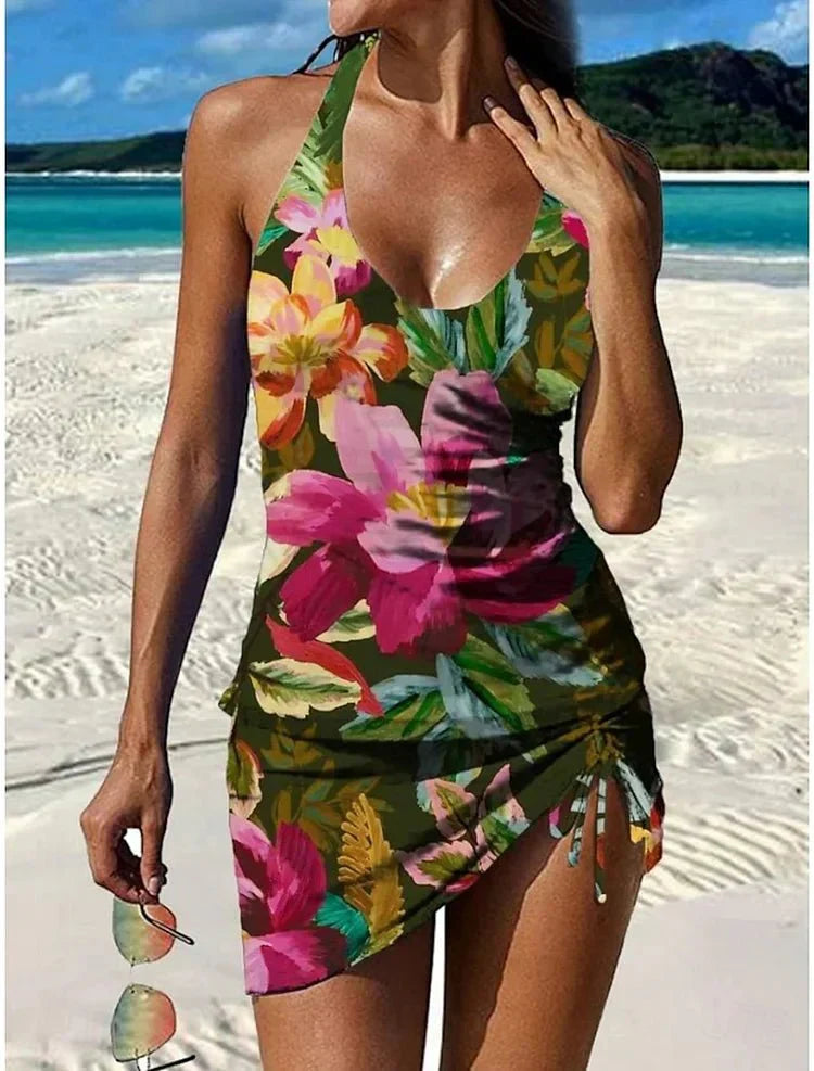 Diana - Traje de Baño Floral con Short y Efecto Vientre Plano