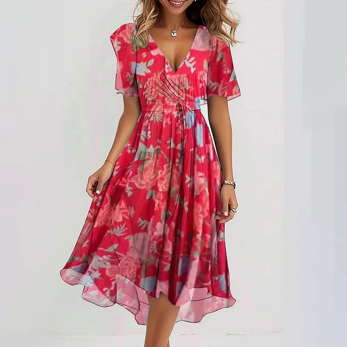 Harper | Vestido Midi Envolvente de Cuello en V para Mujer