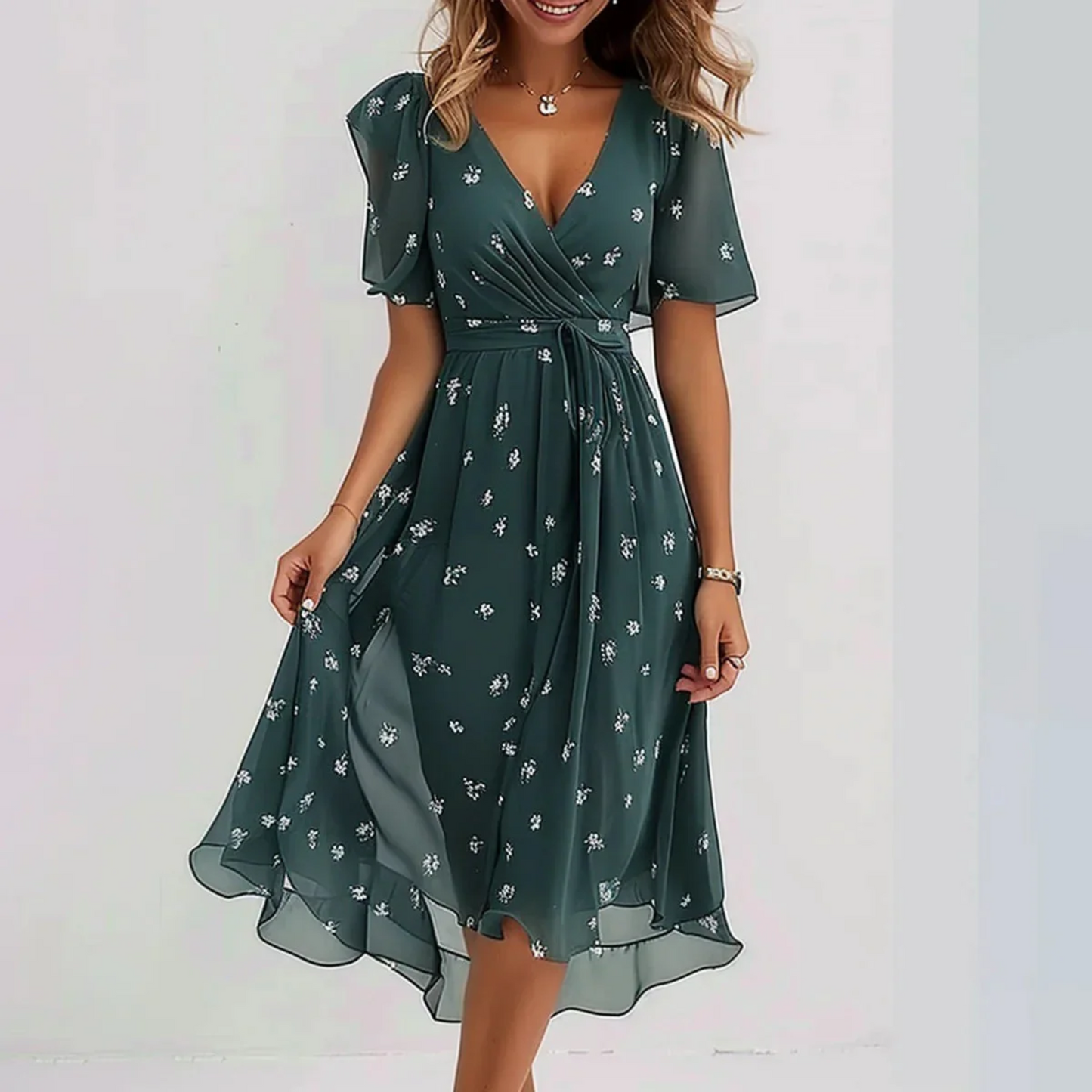Harper | Vestido Midi Envolvente de Cuello en V para Mujer