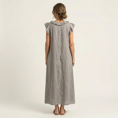 Josette | Vestido Maxi de Lino con Volantes y Escote en V
