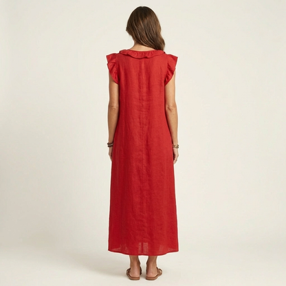 Josette | Vestido Maxi de Lino con Volantes y Escote en V
