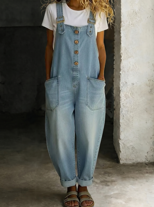Carmen - Mono de mezclilla vintage de suave algodón con tirantes ajustables