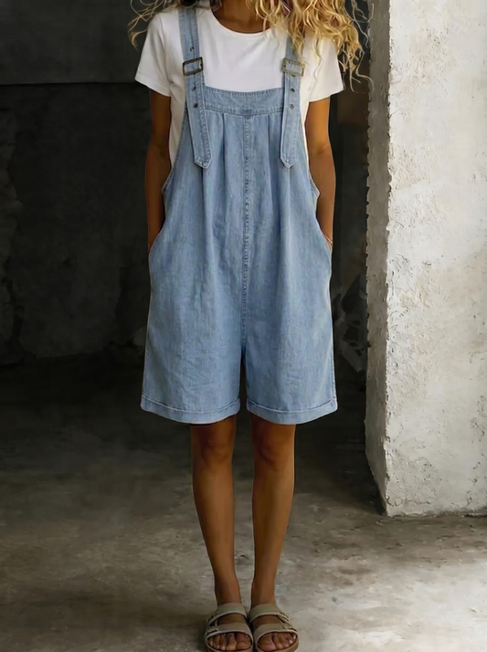Isabel - Mono corto de denim con aspecto suave de algodón y lavado vintage Azul claro