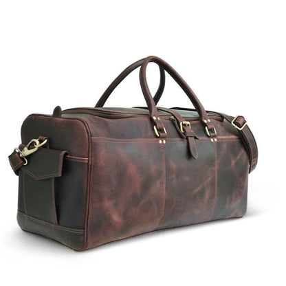 Bolsa de fin de semana de cuero Hunter marrón oscuro