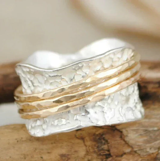 Anillo Vintage Spinner fino en oro y plata