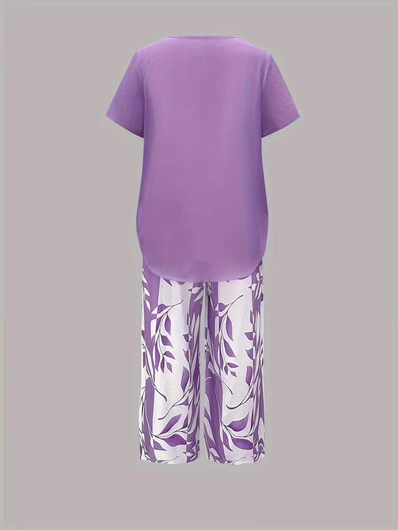 Avy™ | Conjunto de dos piezas informal con estampado de hojas
