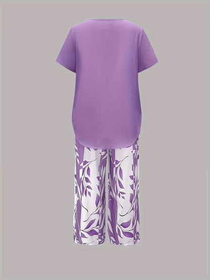 Avy™ | Conjunto de dos piezas informal con estampado de hojas