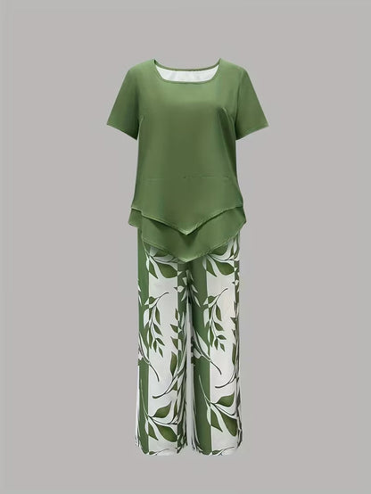Avy™ | Conjunto de dos piezas informal con estampado de hojas