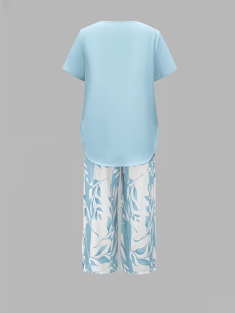Avy™ | Conjunto de dos piezas informal con estampado de hojas
