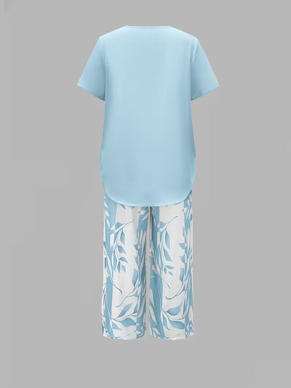 Avy™ | Conjunto de dos piezas informal con estampado de hojas