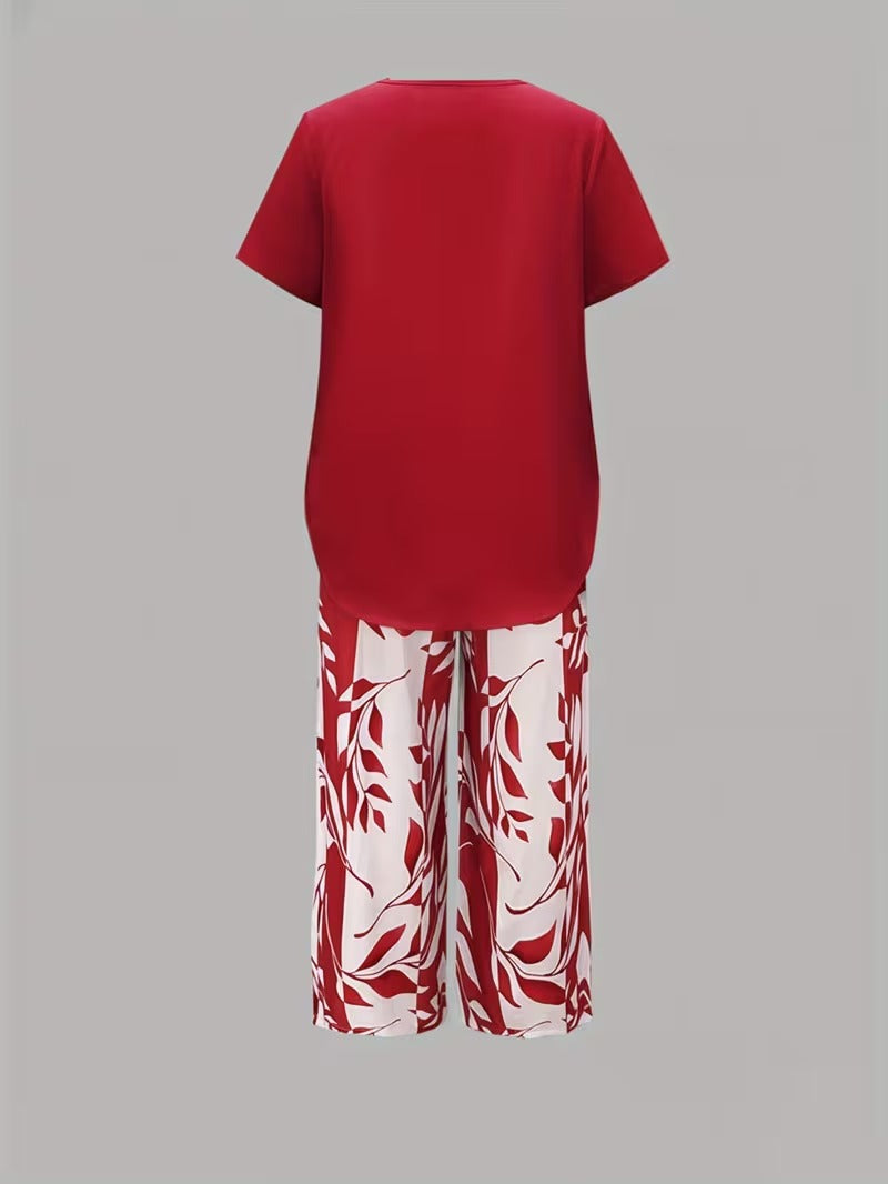 Avy™ | Conjunto de dos piezas informal con estampado de hojas