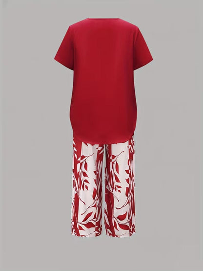 Avy™ | Conjunto de dos piezas informal con estampado de hojas