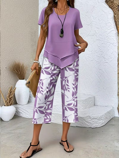 Avy™ | Conjunto de dos piezas informal con estampado de hojas