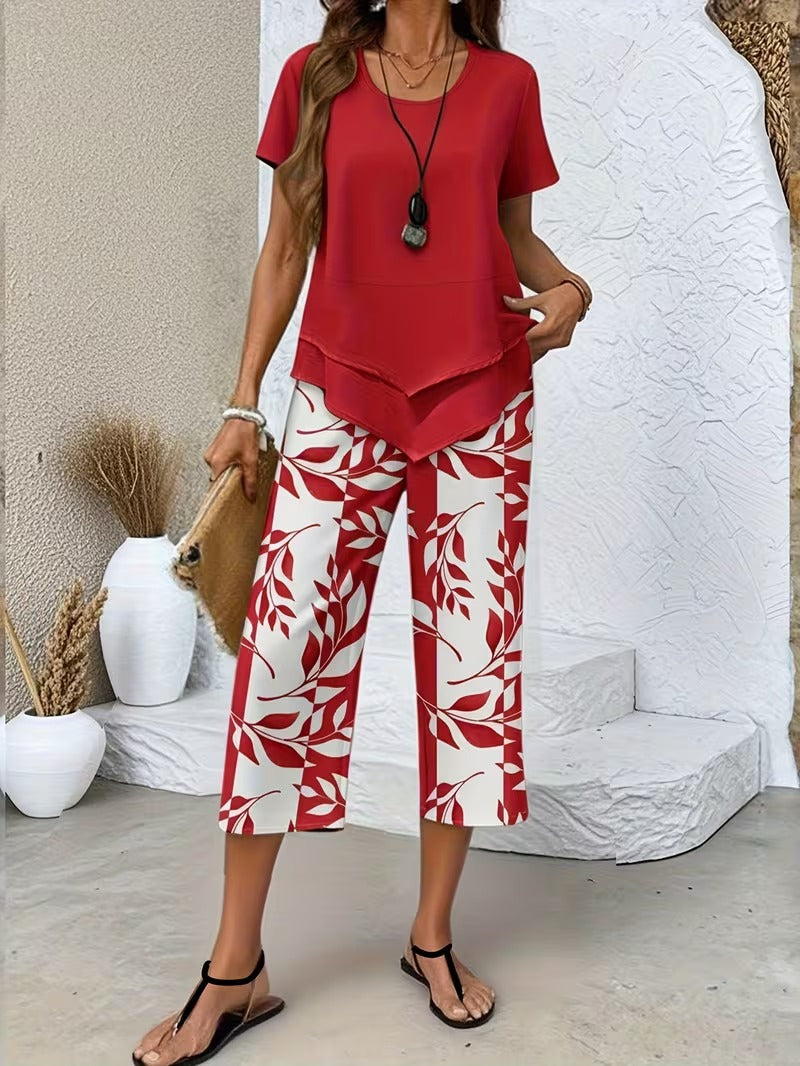 Avy™ | Conjunto de dos piezas informal con estampado de hojas