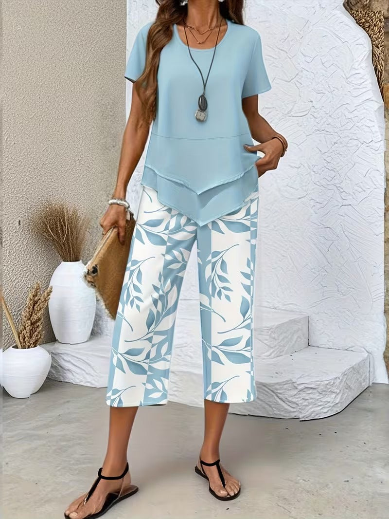 Avy™ | Conjunto de dos piezas informal con estampado de hojas