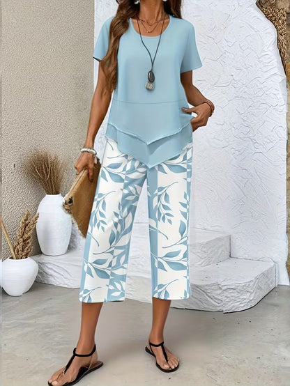 Avy™ | Conjunto de dos piezas informal con estampado de hojas