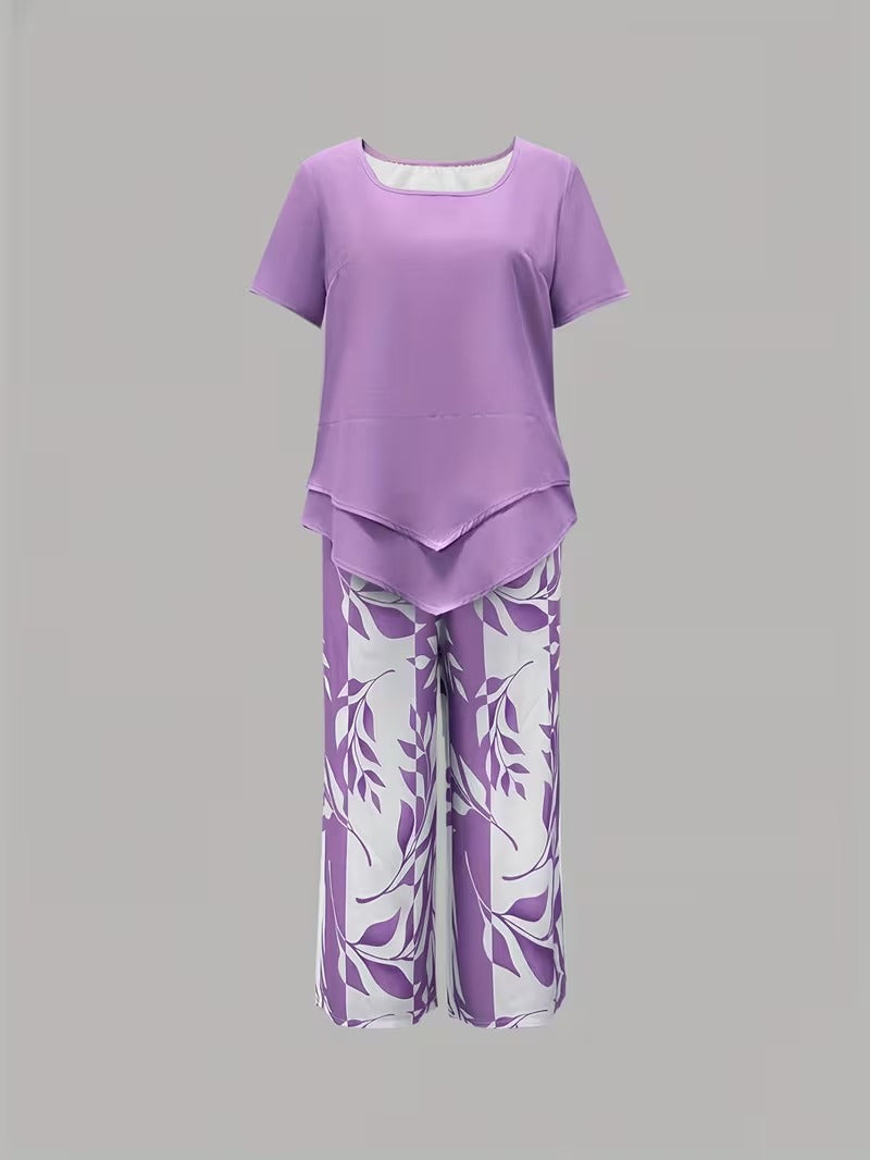 Avy™ | Conjunto de dos piezas informal con estampado de hojas