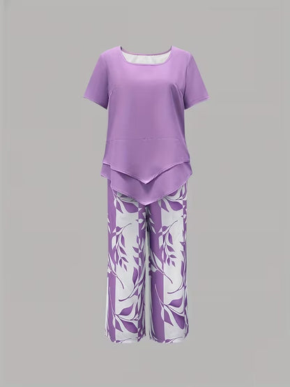 Avy™ | Conjunto de dos piezas informal con estampado de hojas