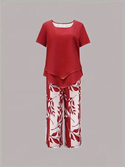 Avy™ | Conjunto de dos piezas informal con estampado de hojas