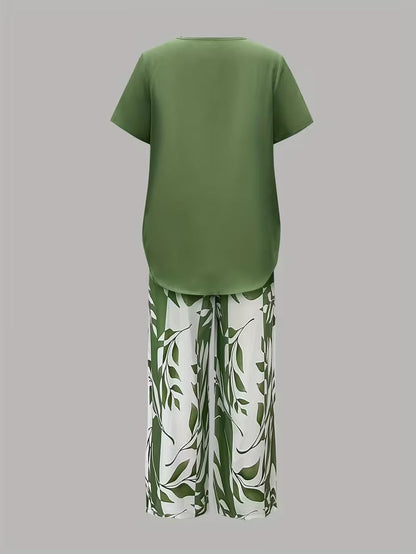 Avy™ | Conjunto de dos piezas informal con estampado de hojas