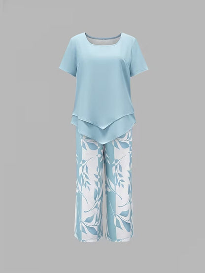 Avy™ | Conjunto de dos piezas informal con estampado de hojas